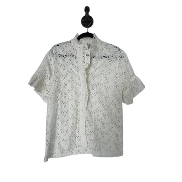 NEW MILLE EYELET RUFFLE BUTTON DOWN BLOUSE XL $196 #COTTAGECORE - Picture 1 of 5